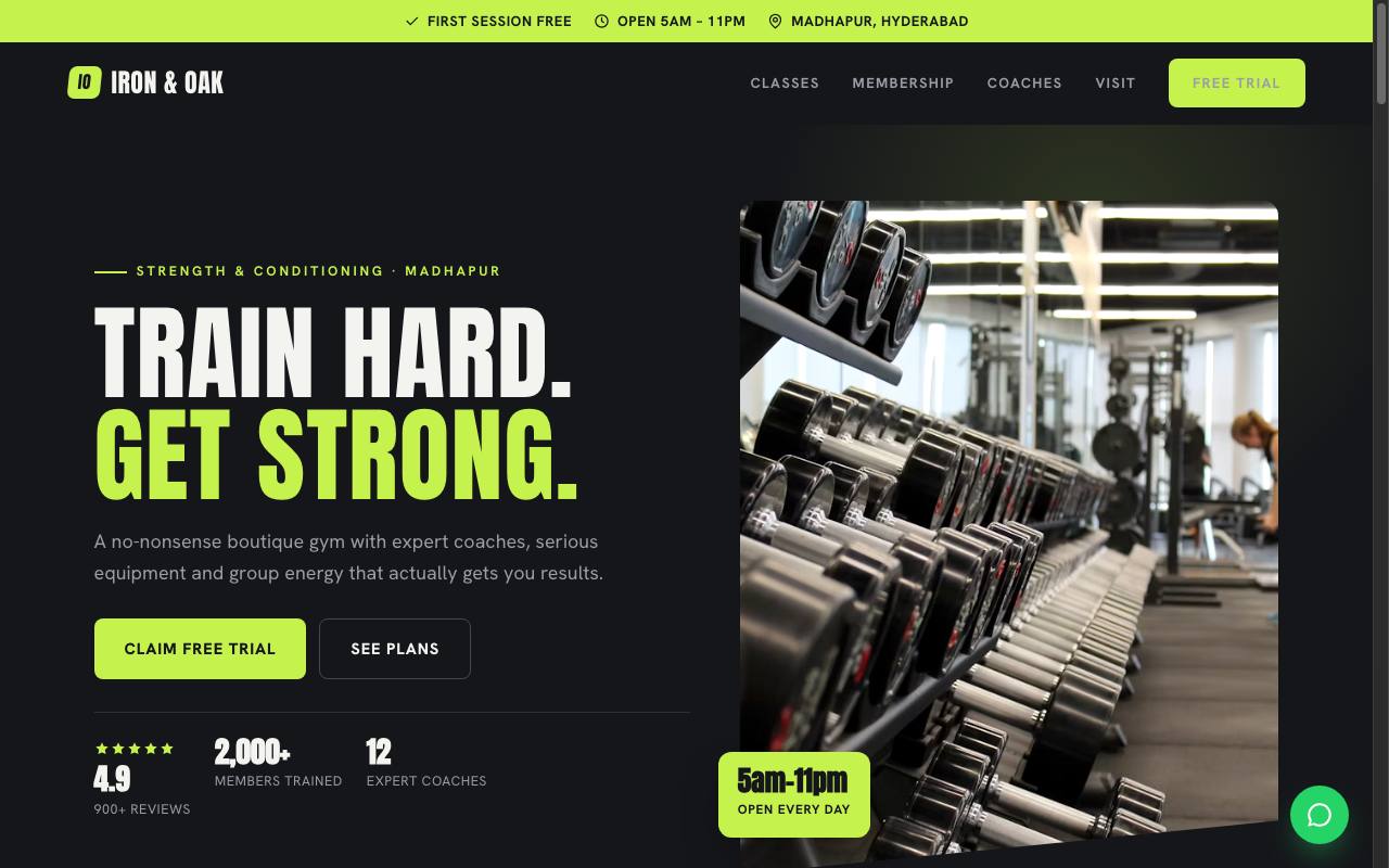 Iron & Oak Fitness website preview